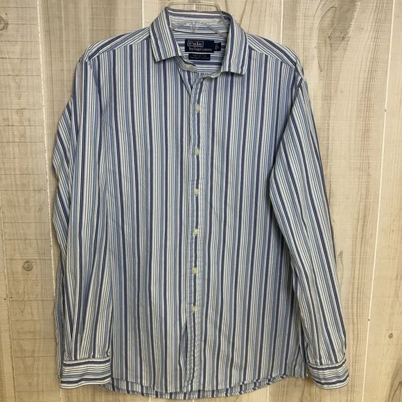 VINTAGE Polo Ralph Lauren Extra Large Blue Striped Westerton Button Down Shirt - Picture 3 of 5